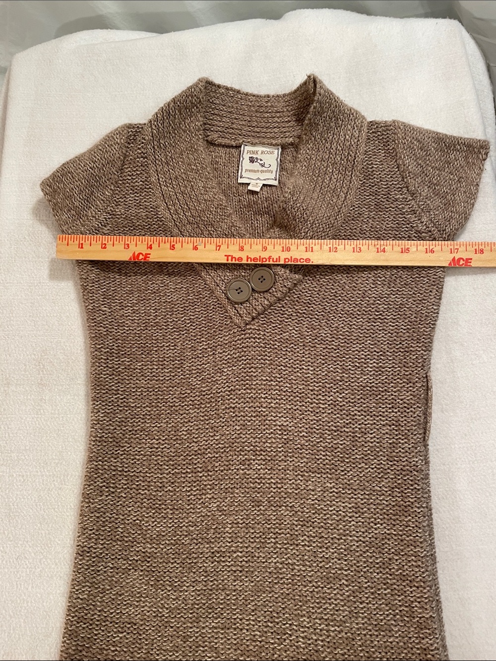 Pink Rose Brown V-Neck Short Sleeve Button Knit Dress - Picture 3 of 7